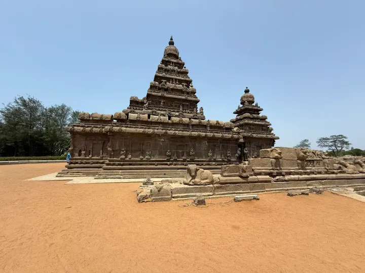 The Shore Temple of Mahabalipuram, a stone temple built by the Pallava rulers